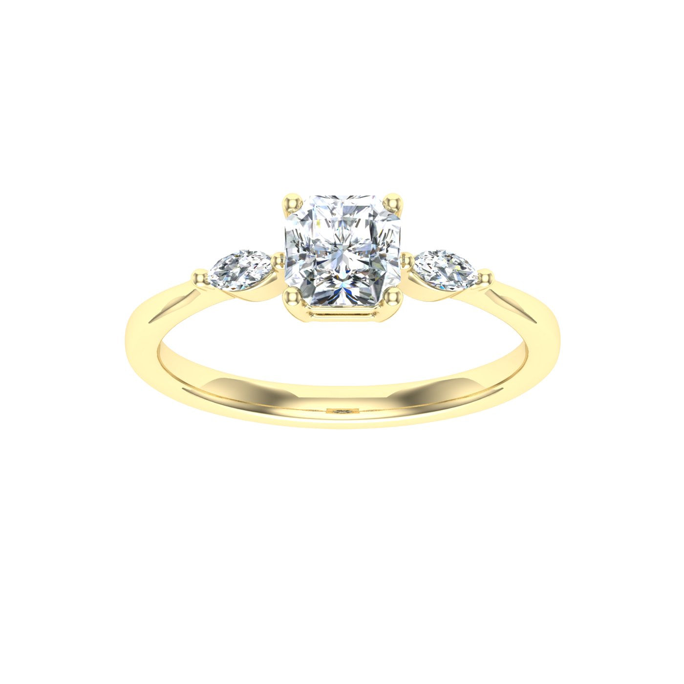 Melody Asscher 3 Stone Moissanite Engagement Ring Yellow Gold