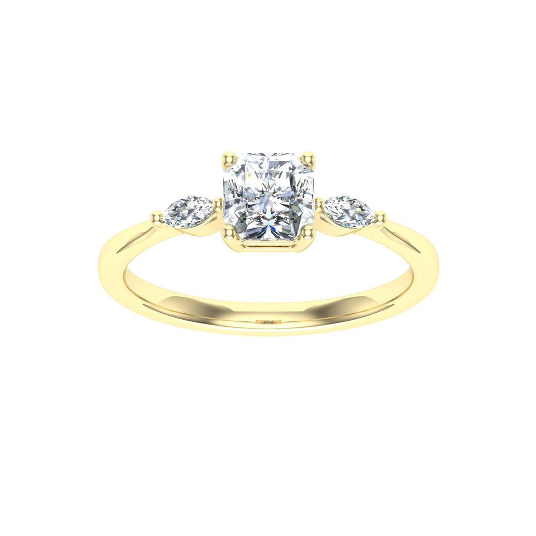 Melody Asscher 3 Stone Moissanite Engagement Ring Yellow Gold