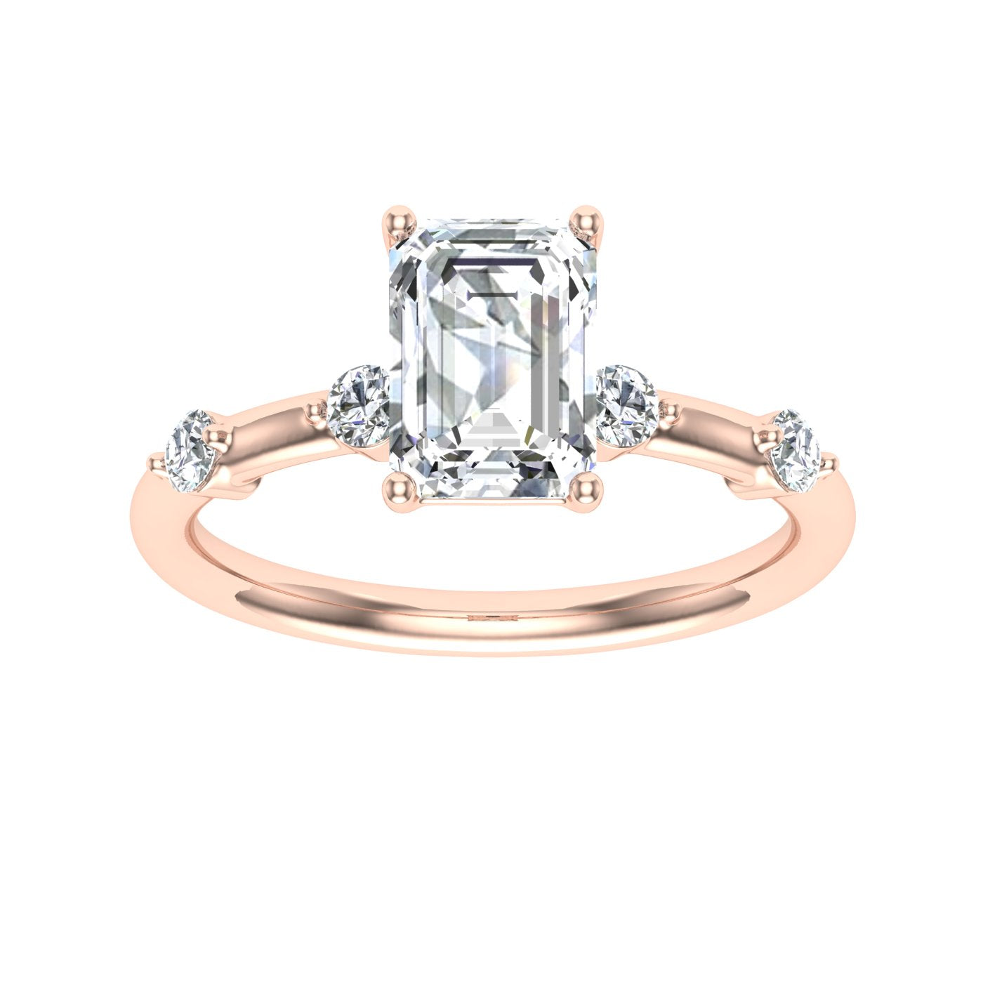 Merger Emerald Cut Side Stones Moissanite Engagement Ring  Rose Gold