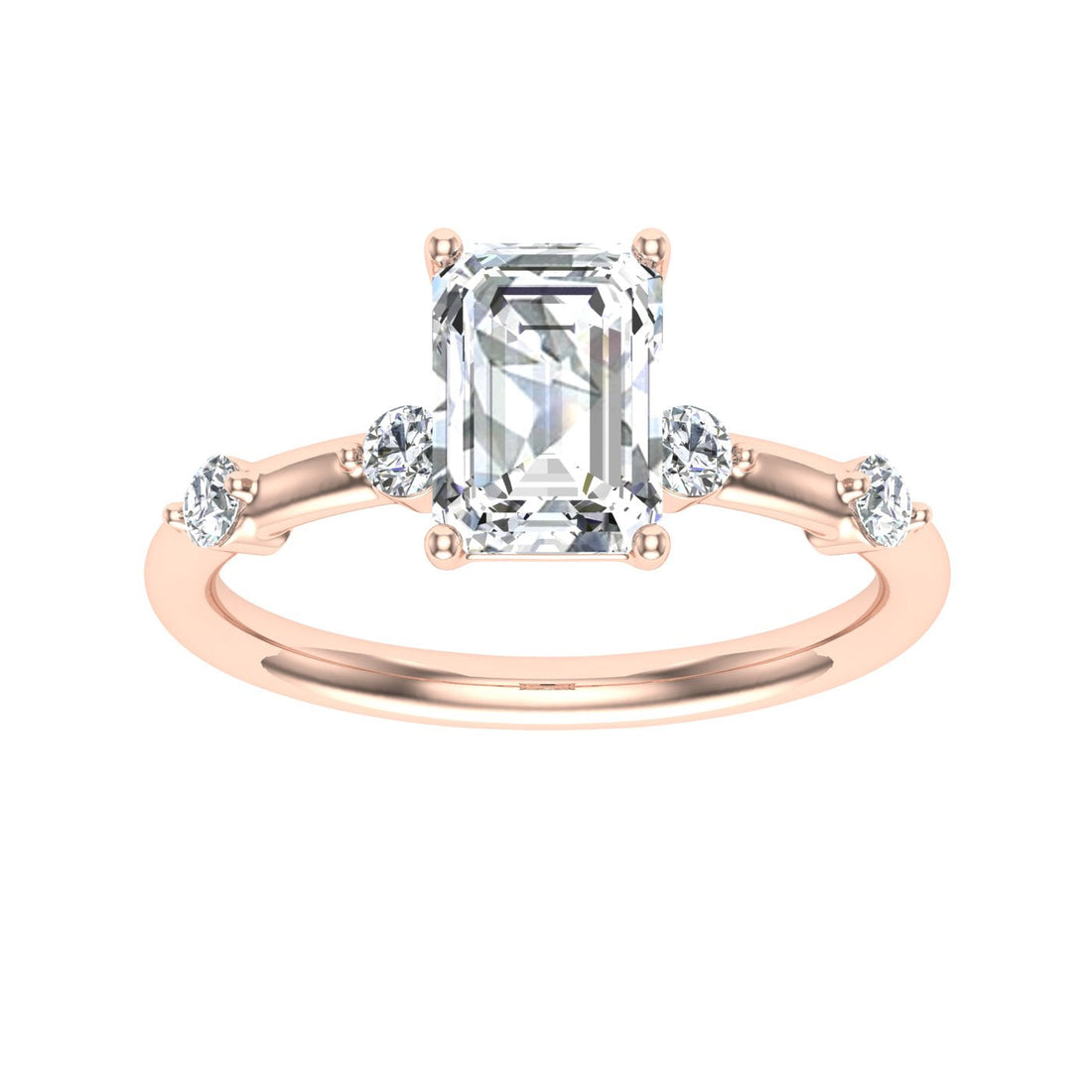 Merger Emerald Cut Side Stones Moissanite Engagement Ring  Rose Gold