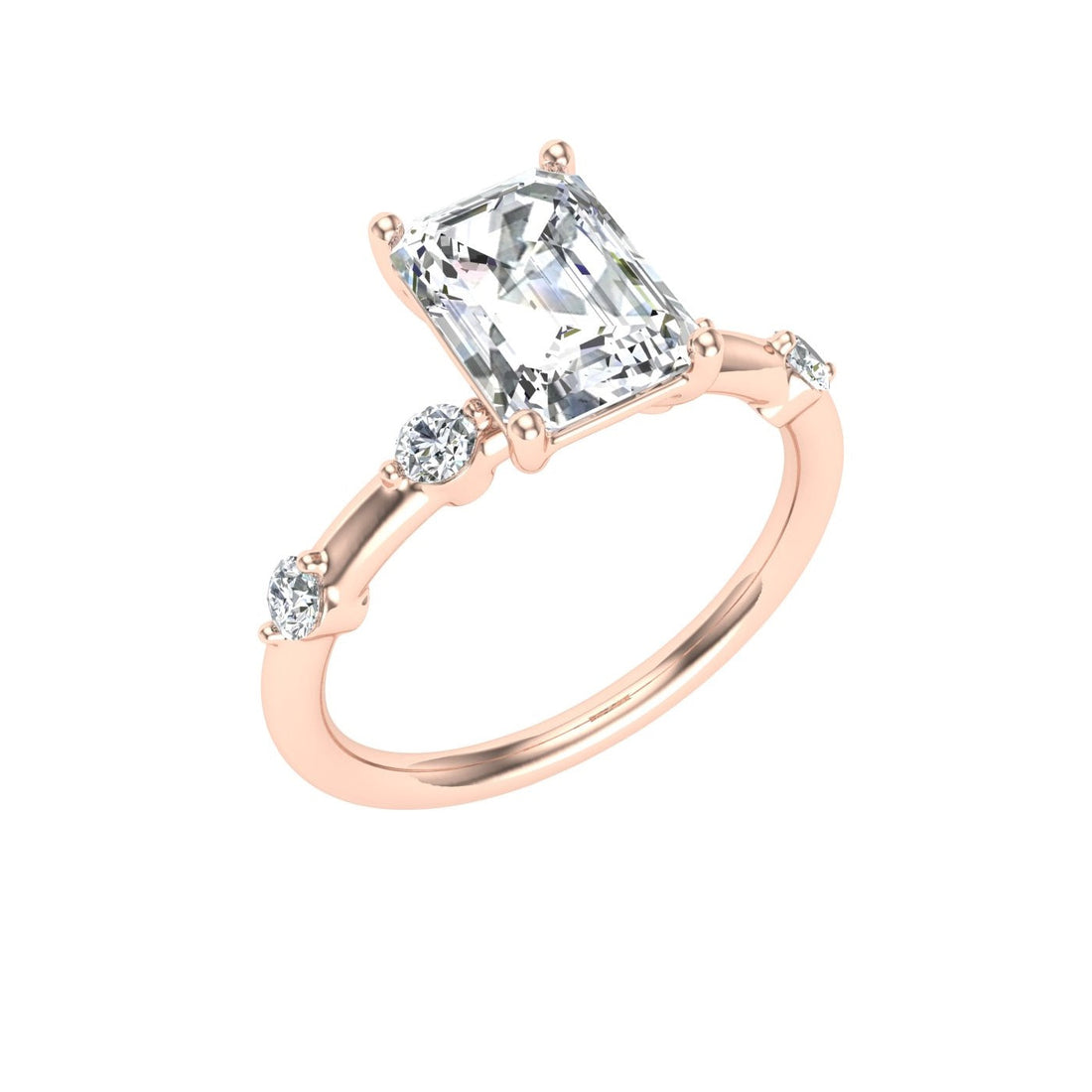 Merger Emerald Cut Side Stones Moissanite Engagement Ring  Rose Gold 