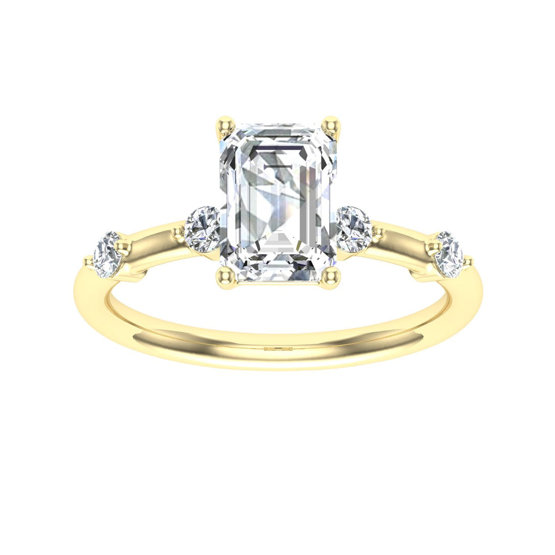 Merger Emerald Cut Side Stones Moissanite Engagement Ring Yellow Gold