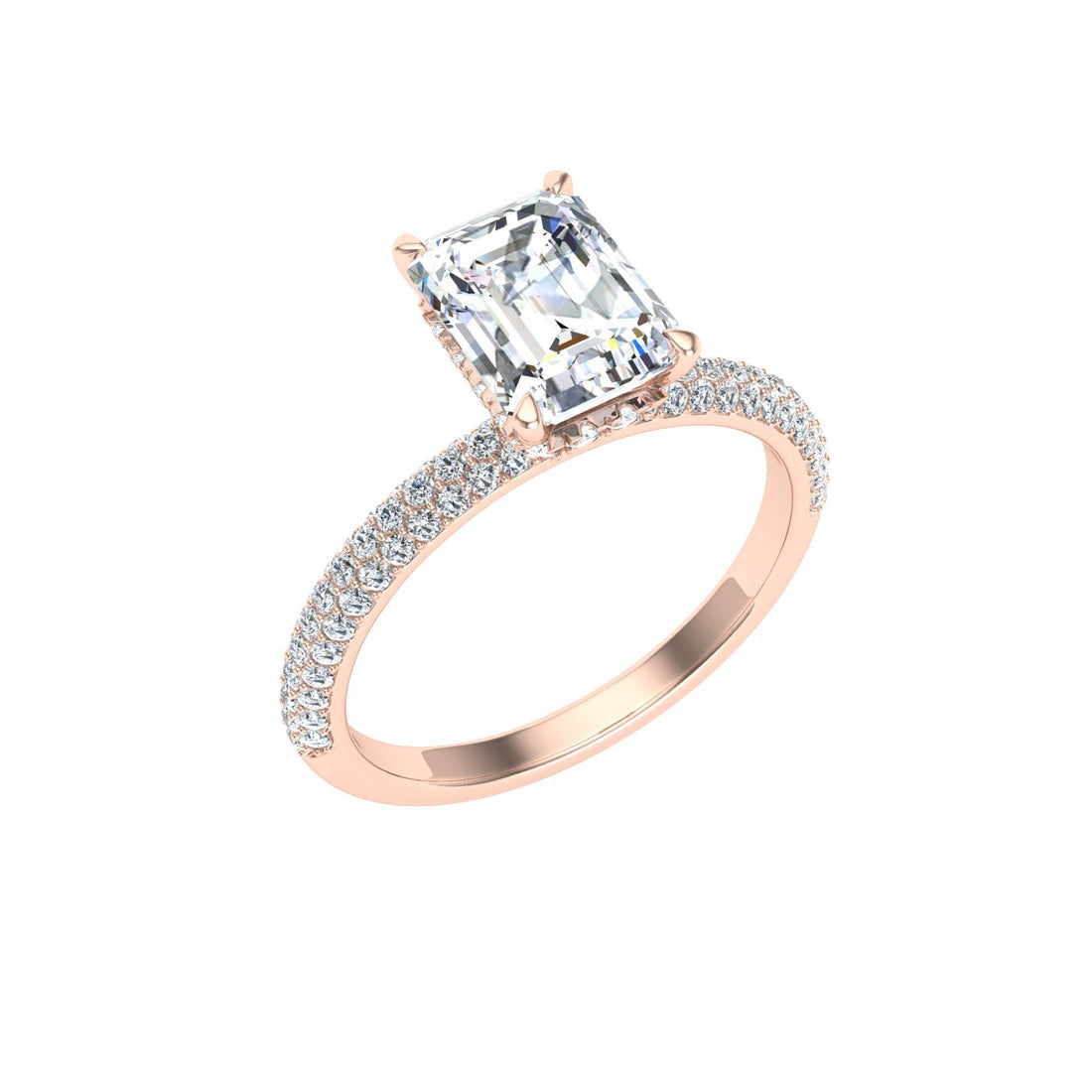 Meridian Emerald Cut Micro Pavé Moissanite Engagement Ring  Rose Gold