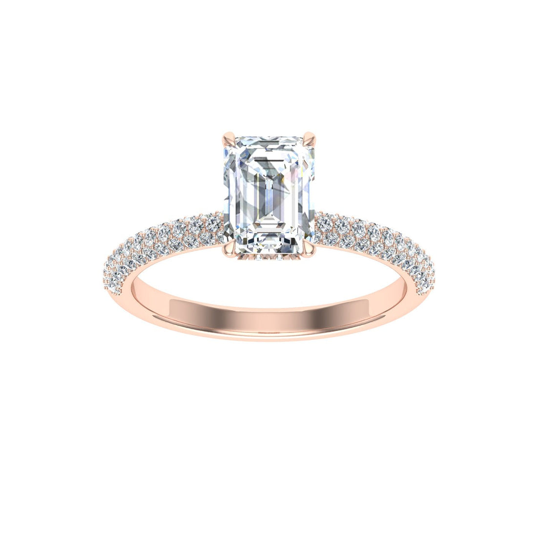 Meridian Emerald Cut Micro Pavé Moissanite Engagement Ring  Rose Gold