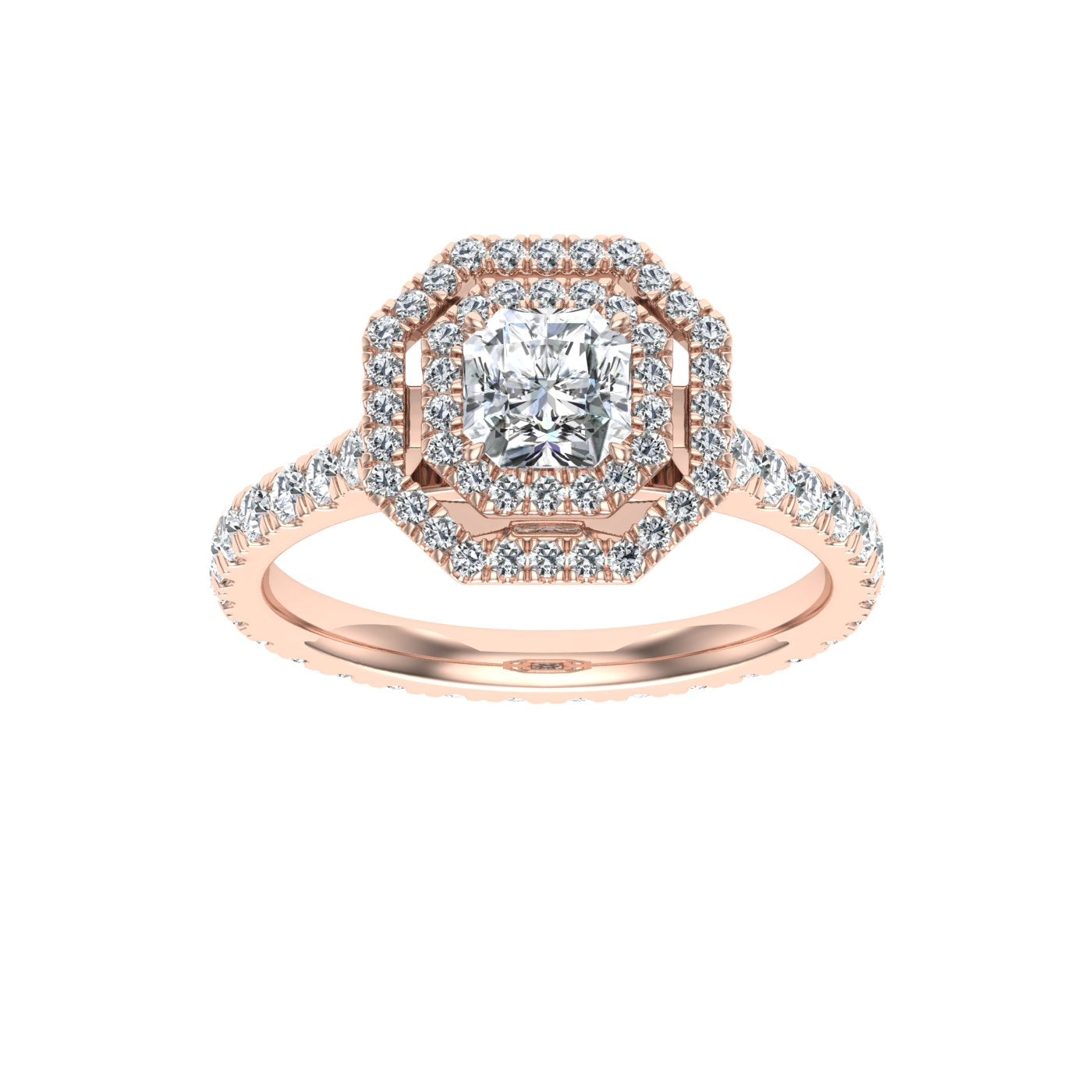 Mermaid's Asscher Cut Halo Moissanite Engagement Ring  Rose Gold