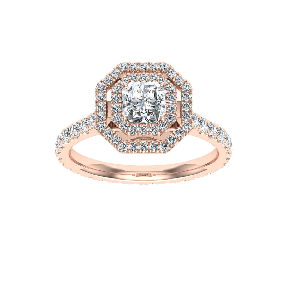 Mermaid's Asscher Cut Halo Moissanite Engagement Ring  Rose Gold