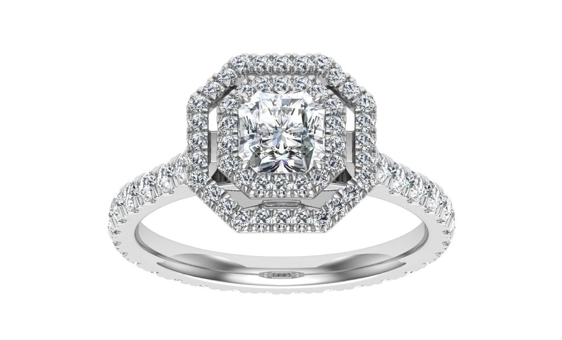 Mermaid's Asscher Cut Halo Moissanite Engagement Ring Silver 925