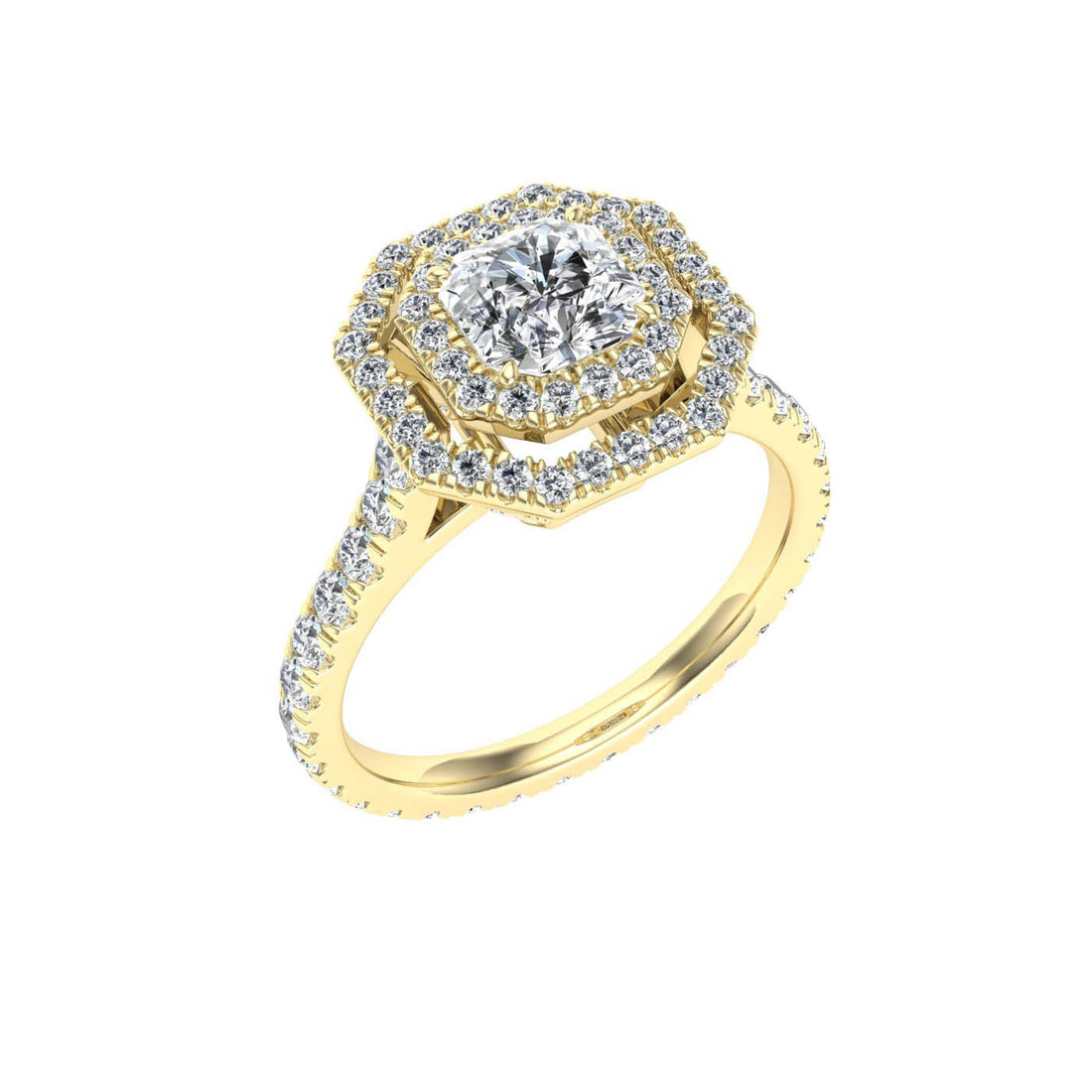 Mermaid's Asscher Cut Halo Moissanite Engagement Ring Yellow Gold