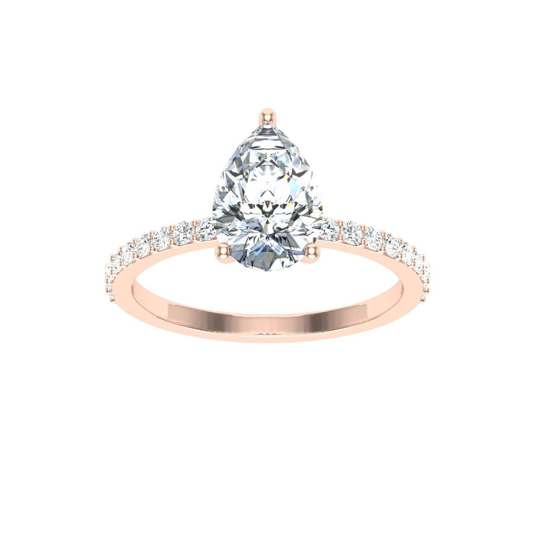 Midnight Pear Cut Side Stones Moissanite Engagement Ring   Rose Gold