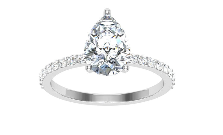 Midnight Pear Cut Side Stones Moissanite Engagement Ring Silver 925