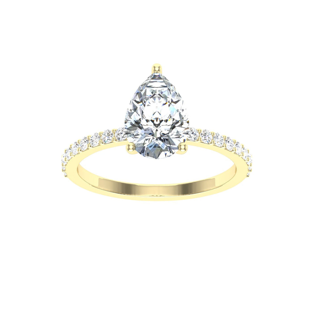 Midnight Pear Cut Side Stones Moissanite Engagement Ring Yellow Gold