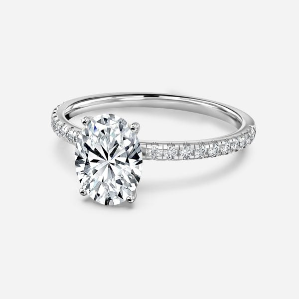 Mikimoto Four-Prong Oval Moissanite Engagement Ring White Gold