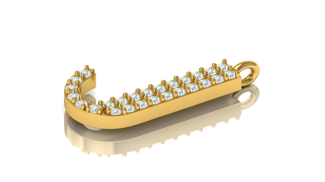 Pavé letter J lab grown diamond initial pendant in yellow gold