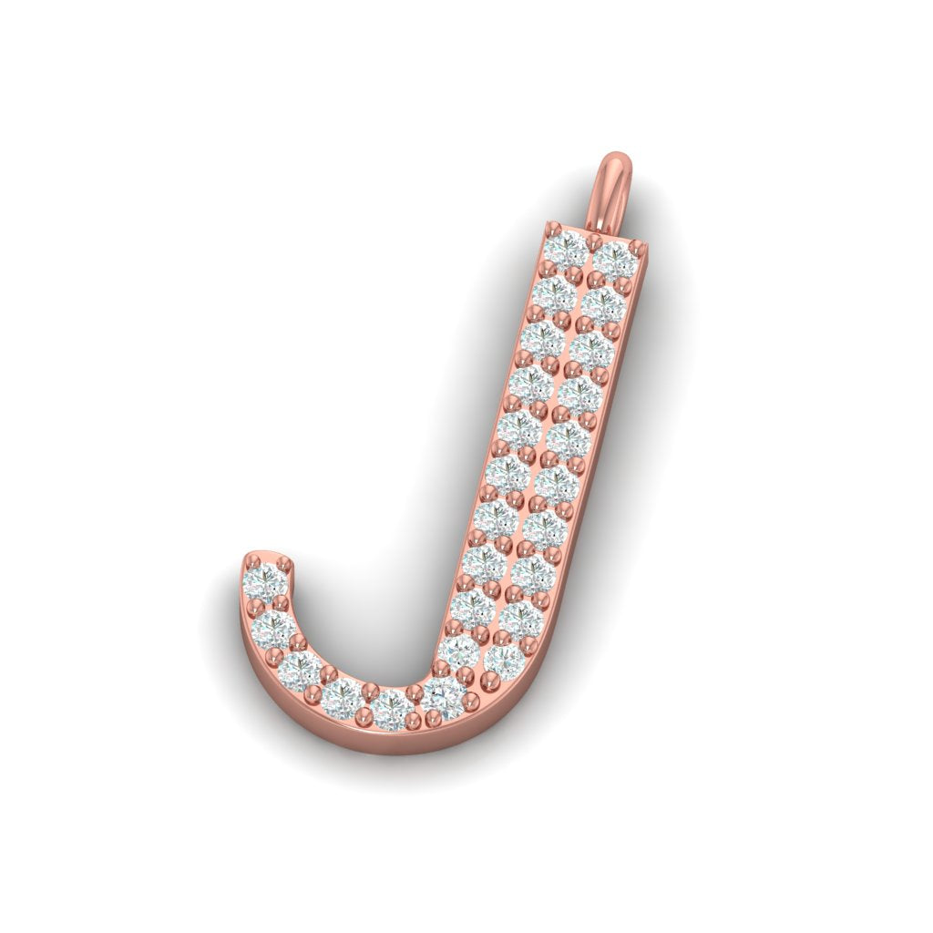 Pavé letter J lab grown diamond initial pendant in rose gold