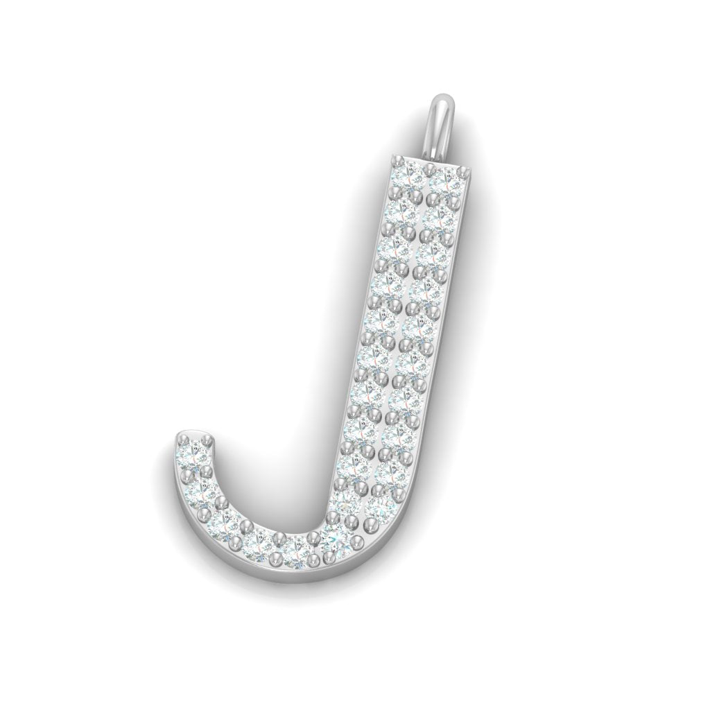 Pavé letter J lab grown diamond initial pendant in white gold