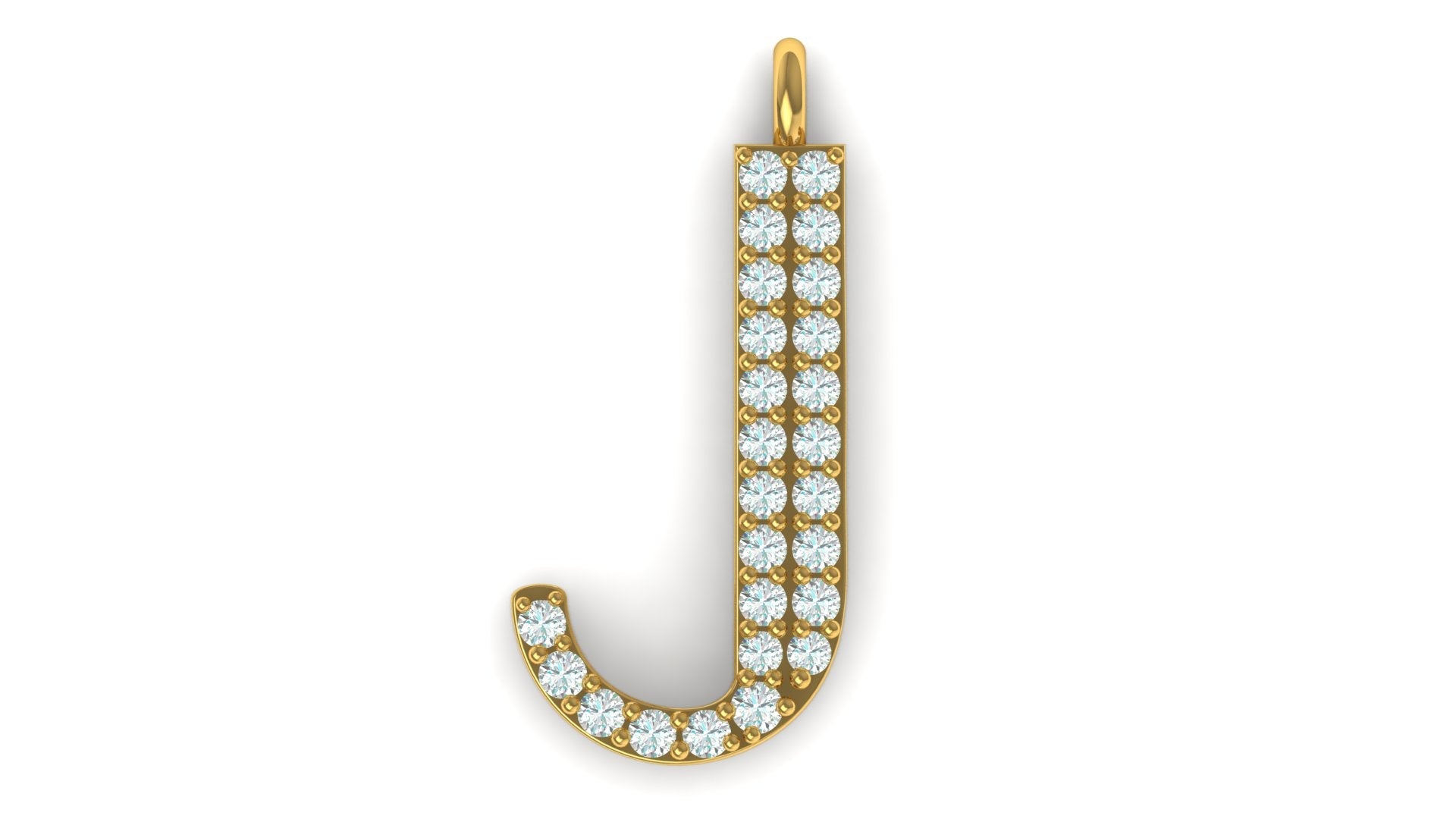 Pavé letter J lab grown diamond initial pendant in yellow gold