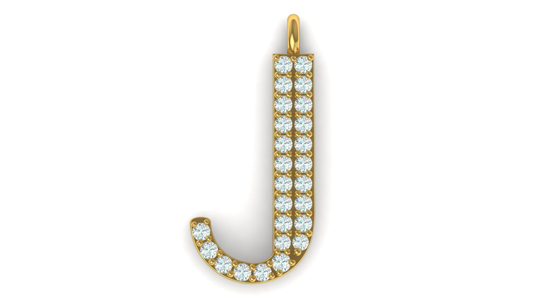 Pavé letter J lab grown diamond initial pendant in yellow gold