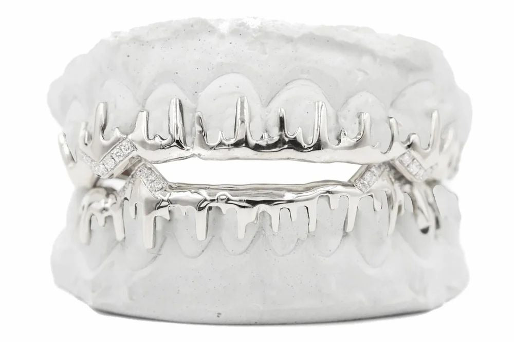 Modern Silver Moissanite Teeth Grillz