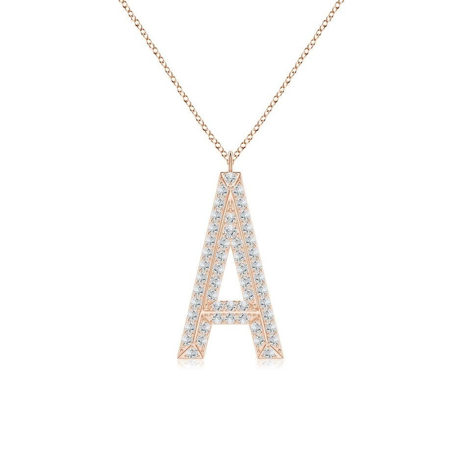 Modern Moissanite Capital "A" Initial Pendant  Rose Gold