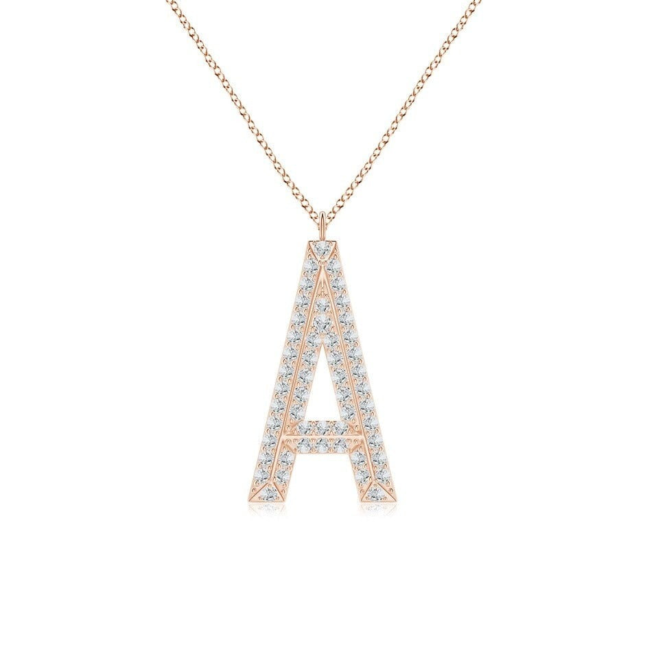 Double Row letter A lab grown diamond initial pendant in rose gold
