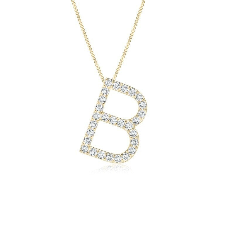 Modern Moissanite Capital "B" Initial Pendant Yellow Gold