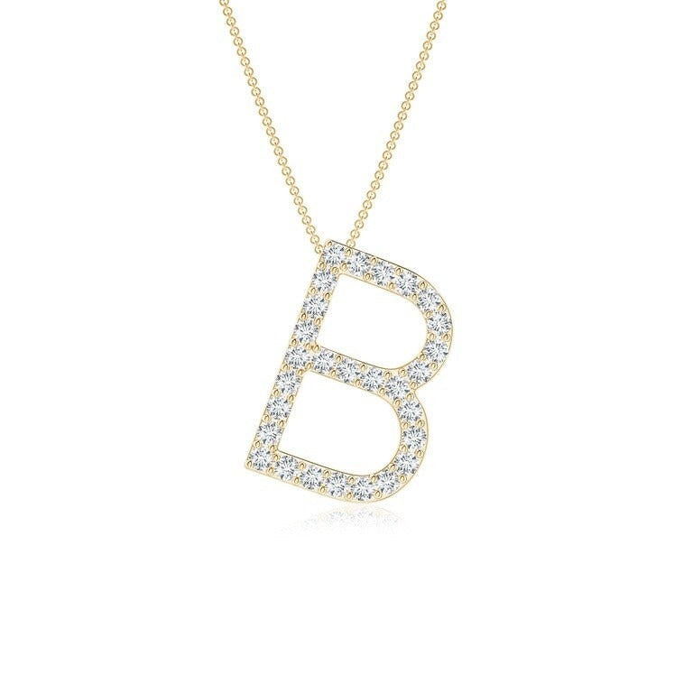Dainty letter B lab grown diamond initial pendant in yellow gold