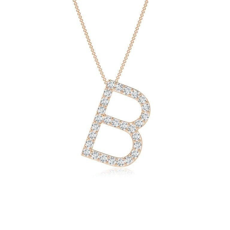 Dainty letter B lab grown diamond initial pendant in rose gold