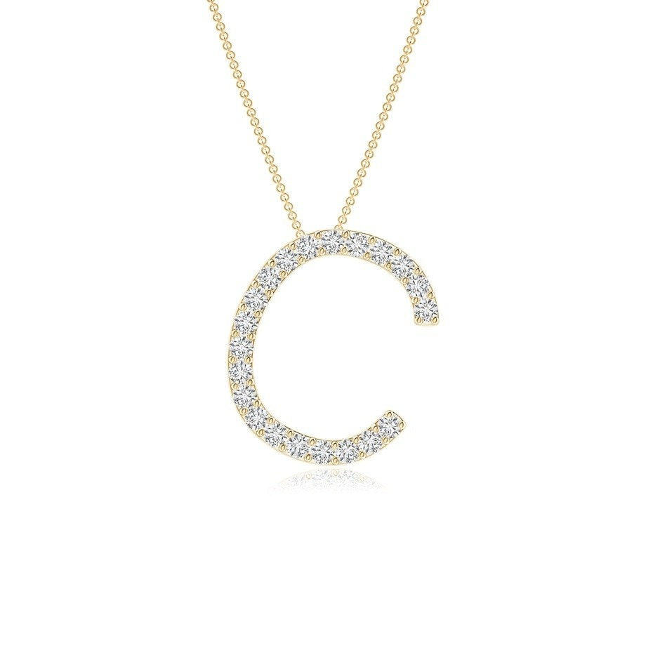 Modern Moissanite Capital "C" Initial Necklace Yellow Gold