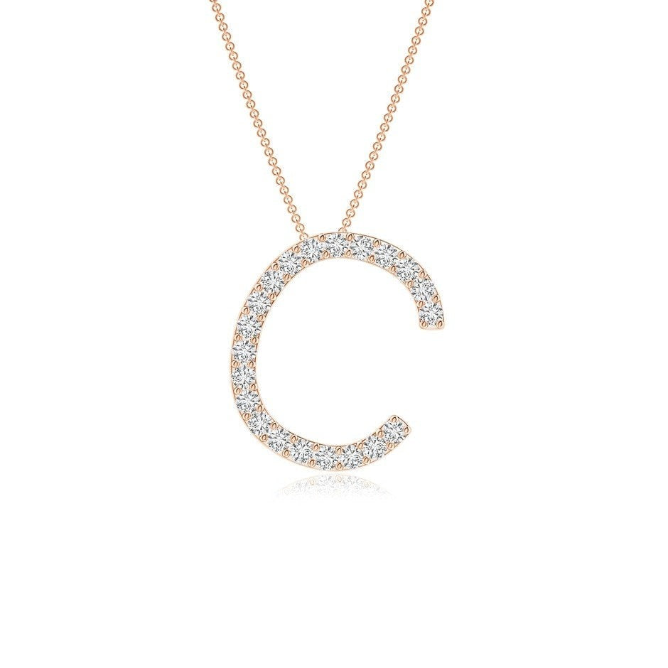 Dainty letter C lab grown diamond initial pendant in rose gold