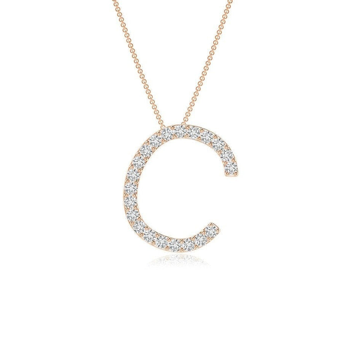 Dainty letter C lab grown diamond initial pendant in rose gold
