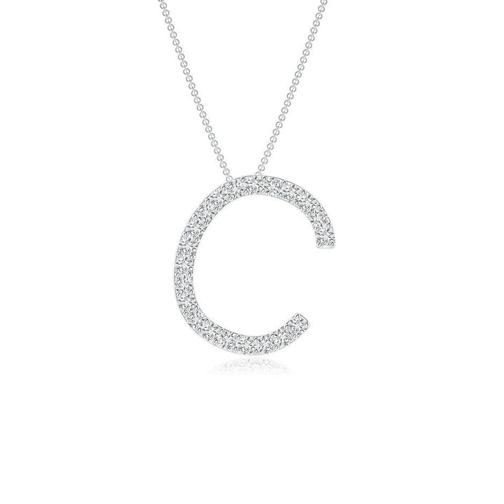 Dainty letter C lab grown diamond initial pendant in white gold