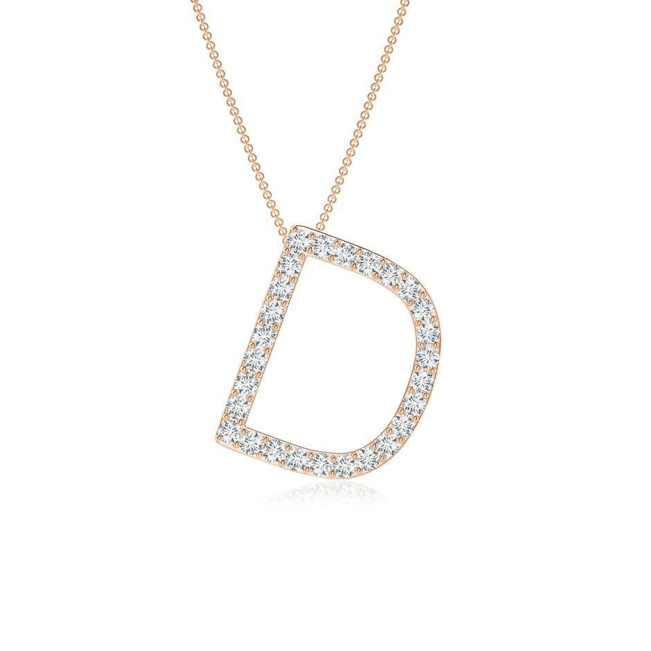 Dainty letter D lab grown diamond initial pendant in rose gold