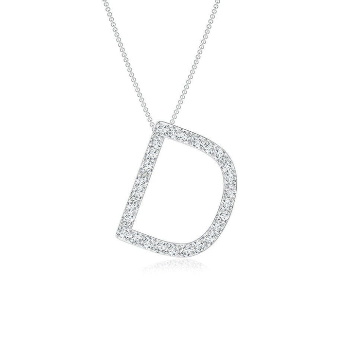 Dainty letter D lab grown diamond initial pendant in white gold