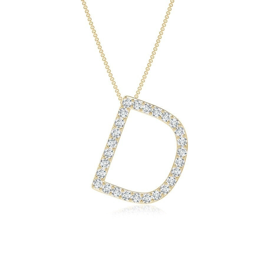 Dainty letter D lab grown diamond initial pendant in yellow gold