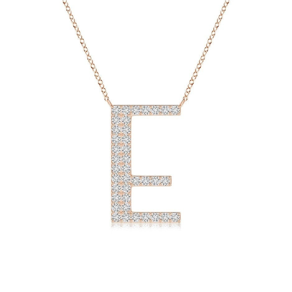 Modern Moissanite Capital "E" Initial Pendant  Rose Gold