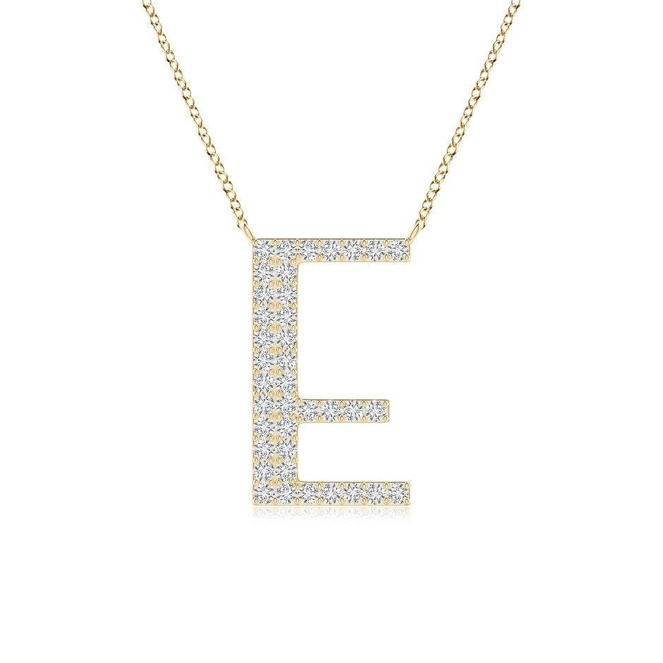 Modern Moissanite Capital "E" Initial Pendant Yellow Gold