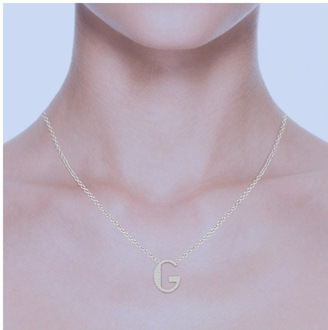 Pavé letter G lab grown diamond initial pendant in yellow gold