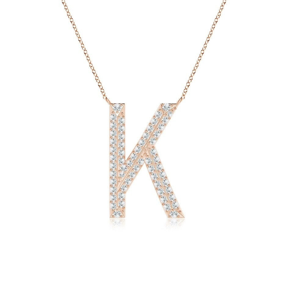 Double Row letter K lab grown diamond initial pendant in rose gold