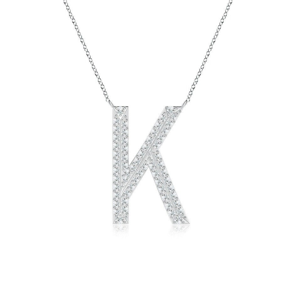 Double Row letter K lab grown diamond initial pendant in white gold
