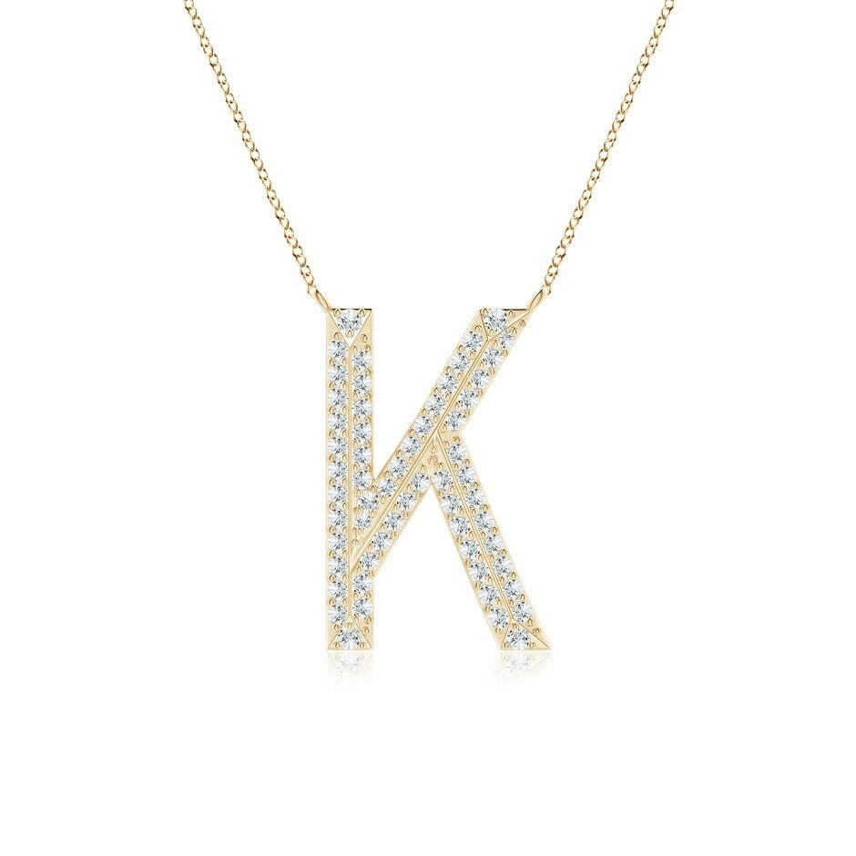 Double Row letter K lab grown diamond initial pendant in yellow gold