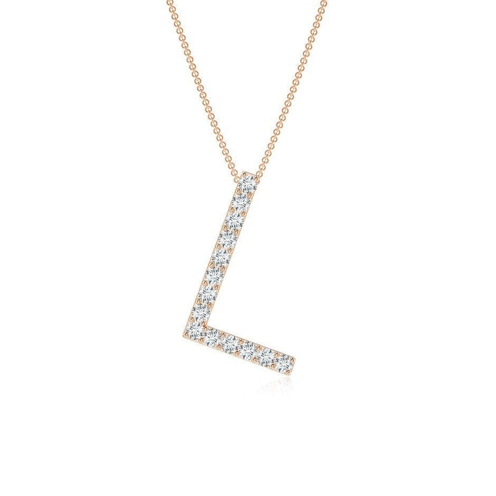 Dainty letter L lab grown diamond initial pendant in rose gold