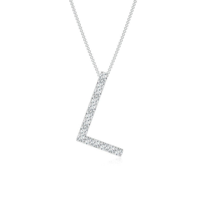 Dainty letter L lab grown diamond initial pendant in white gold