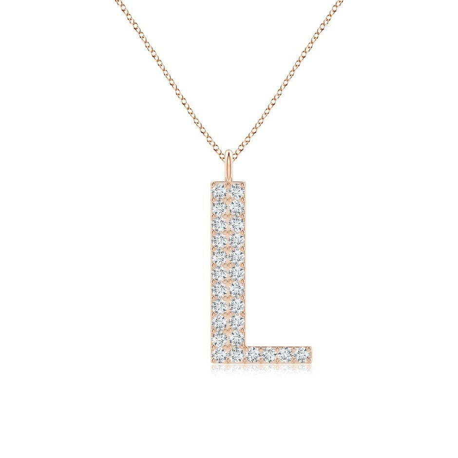 Modern Moissanite Capital "L" Initial Pendant  Rose Gold