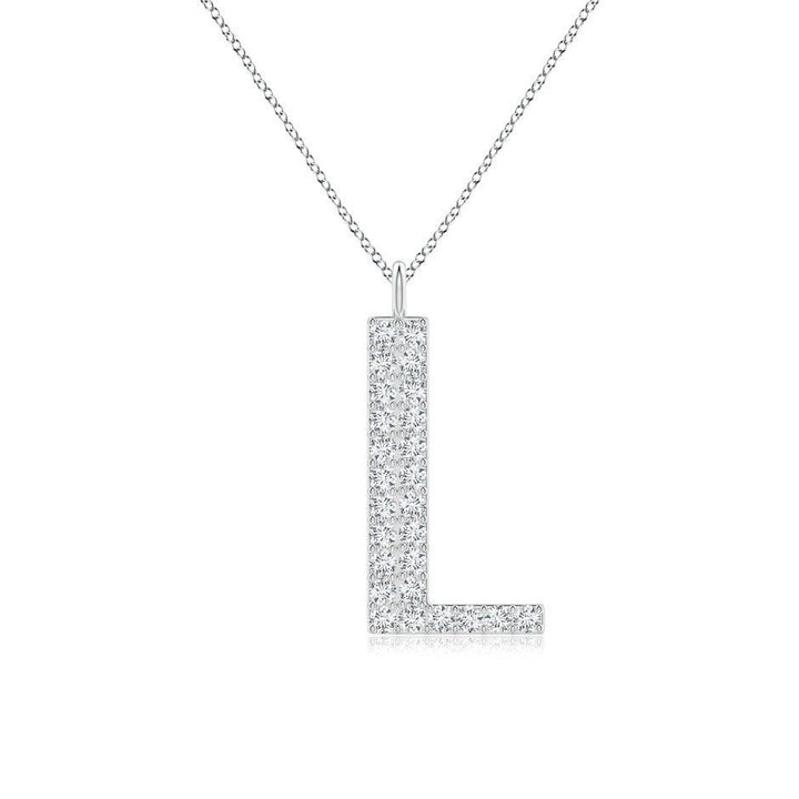 Pavé letter L lab grown diamond initial pendant in white gold