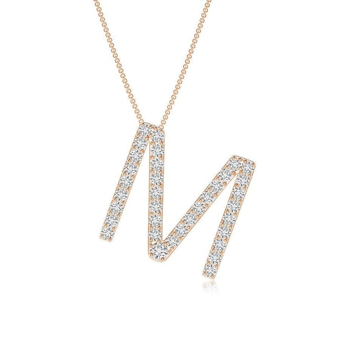 Dainty letter M lab grown diamond initial pendant in rose gold