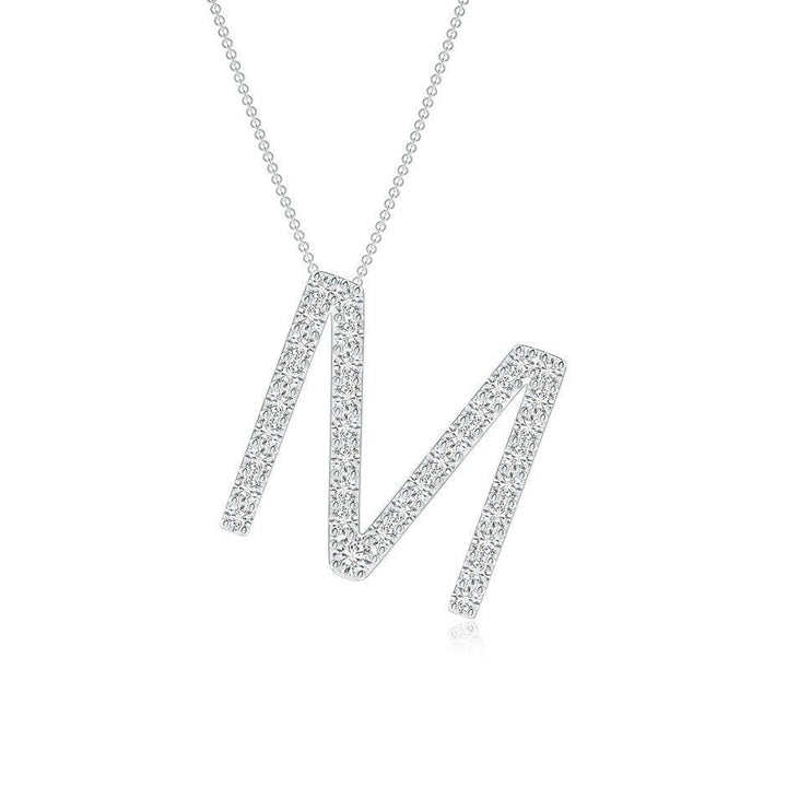 Dainty letter M lab grown diamond initial pendant in silver