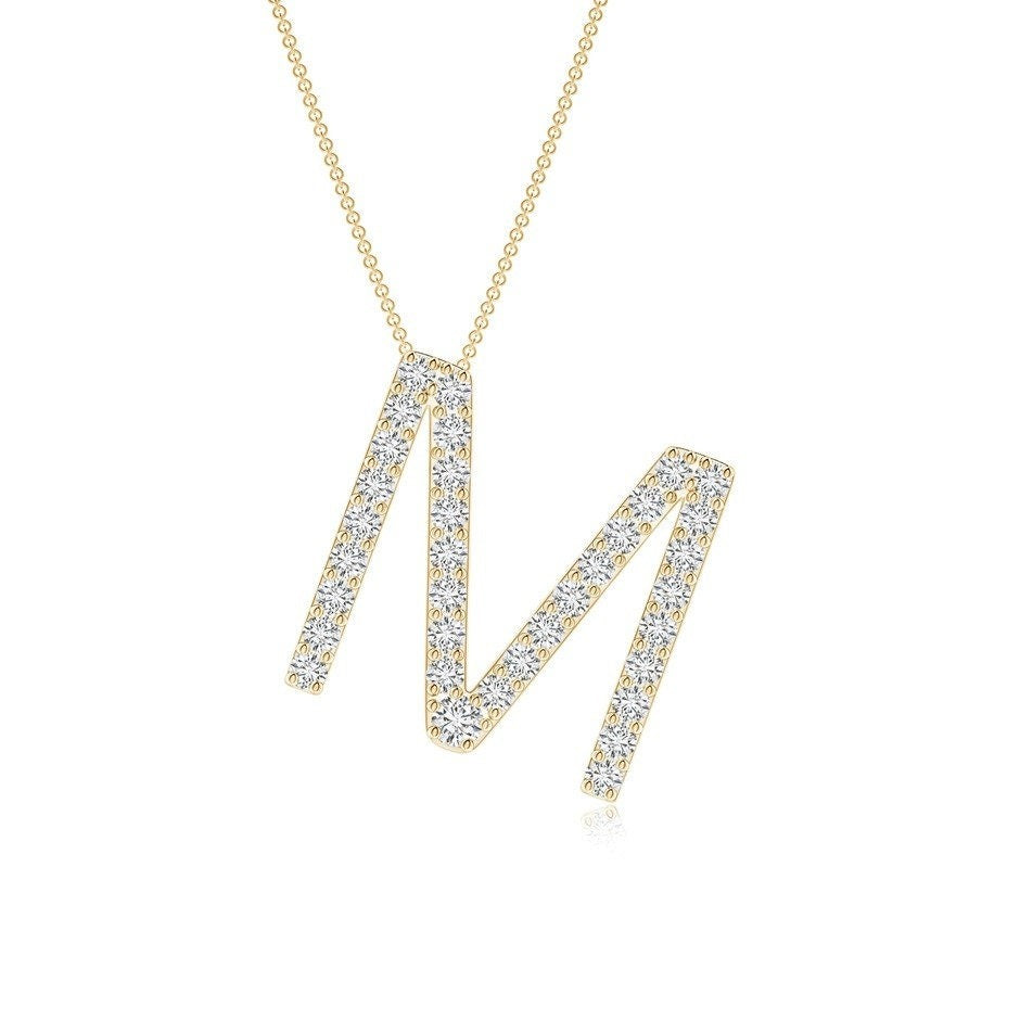 Modern Moissanite Capital "M" Initial Necklaces Yellow Gold