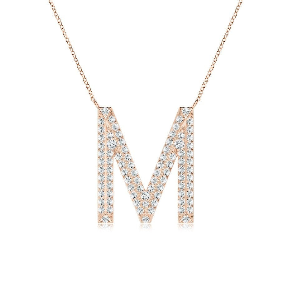 Double Row letter M lab grown diamond initial pendant in rose gold