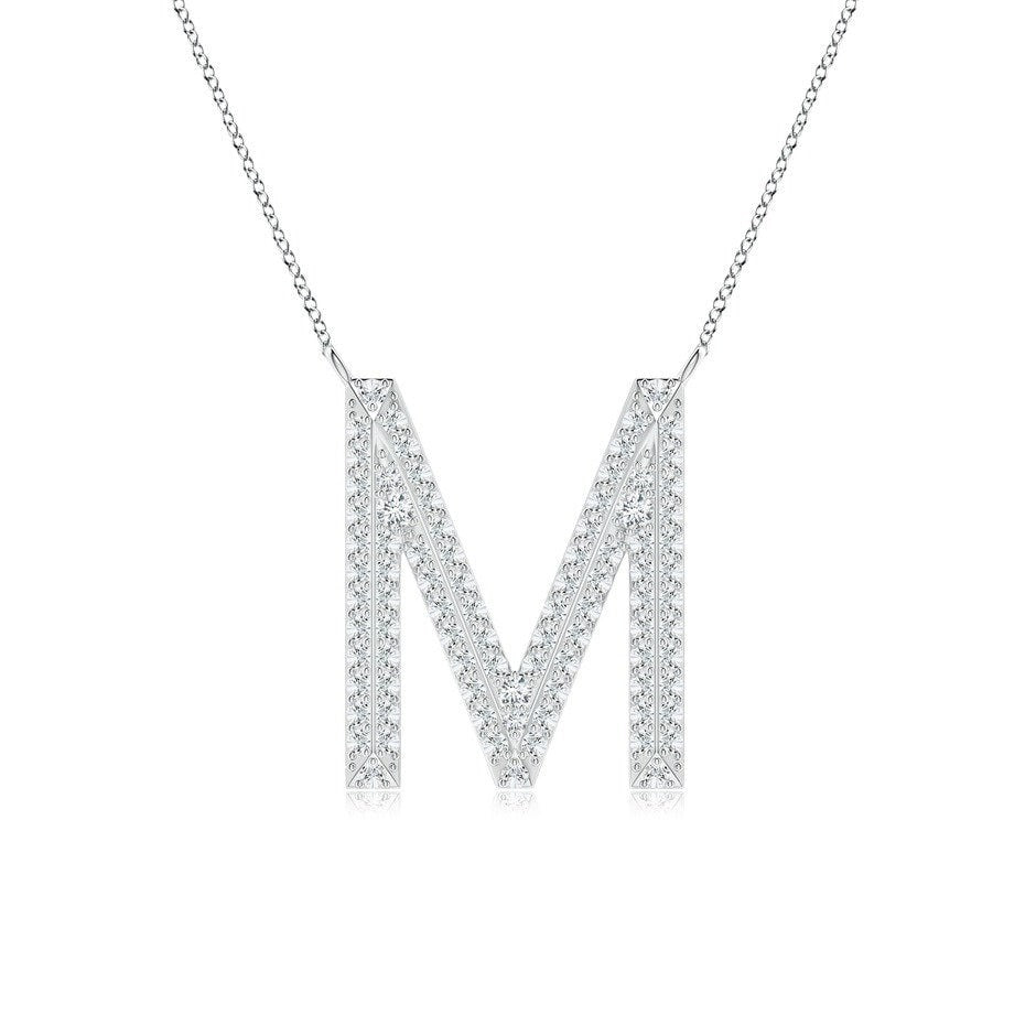 Modern Moissanite Capital "M" Initial Pendant White Gold