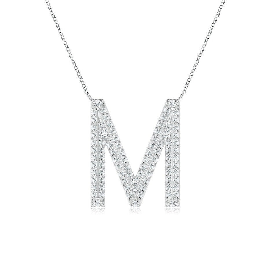 Double Row letter M lab grown diamond initial pendant in white gold
